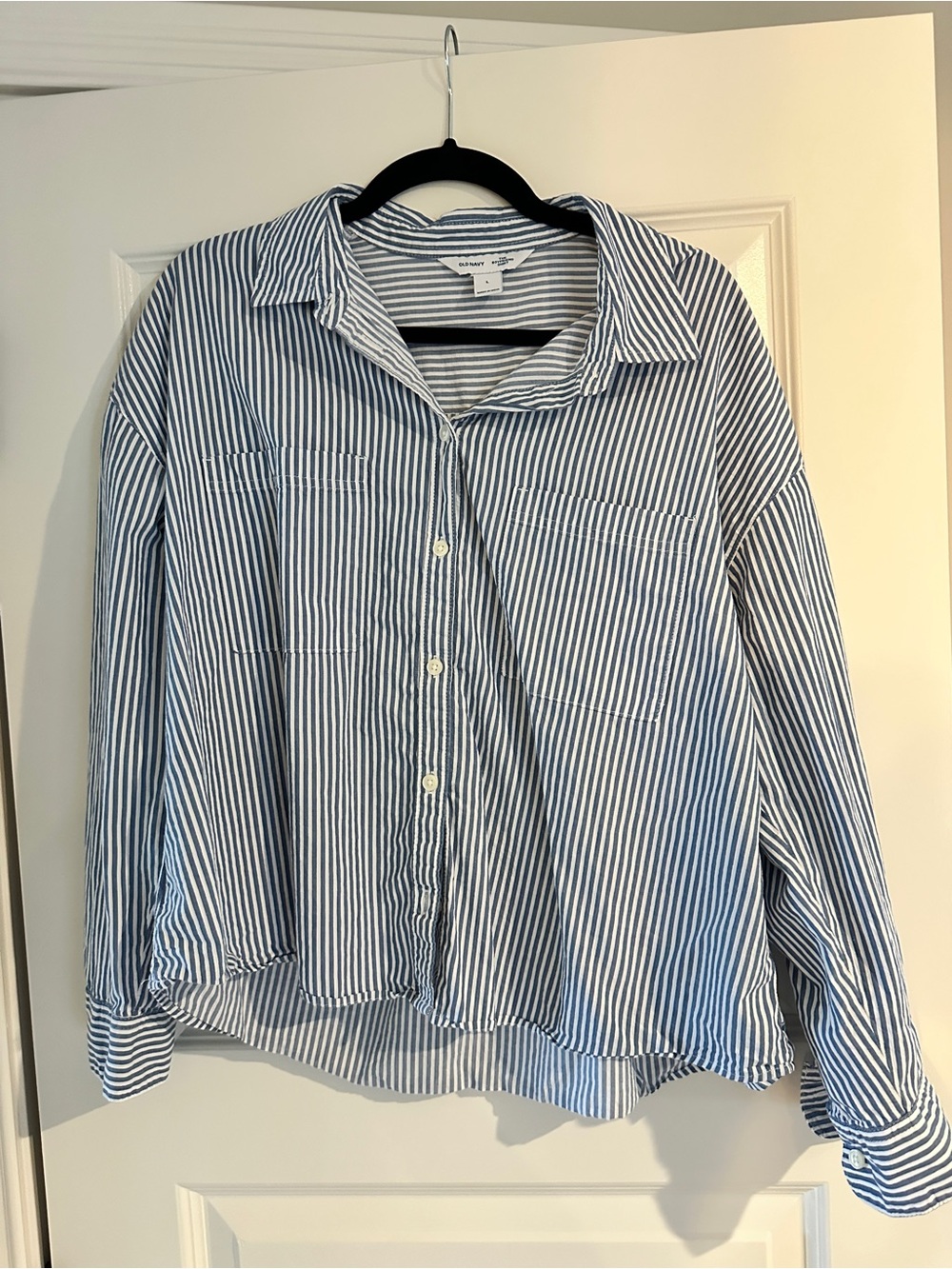 Old Navy Blue and White Striped Button-Down Shirt